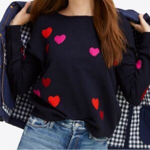 Draper James Crew Neck Sweater in Navy Multi Heart Size Large ❤️🩷💙
